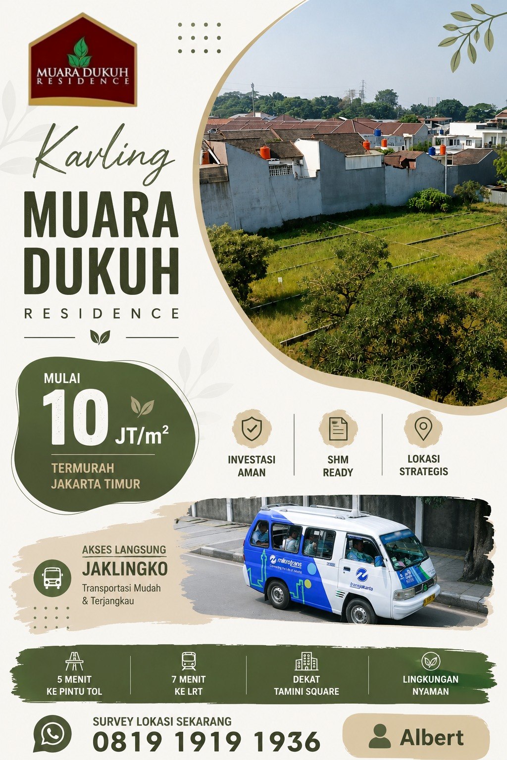 🏡 Jual Kavling Termurah Se Kramat Jati Harga Cuma 10Juta/Meter (Legalitas Lengkap, Bebas Banjir, Row Jalan Luas) Ke Pintu Tol Cuma 5 Menit Ke Lrt & Terminal Cuma 7 Menit, Ke Mall Cuma 10 Menit, Ke Rumah Sakit Cuma 10 Menit. Cta 081919191936 Albert – Hunian Impian di Lokasi Strategis